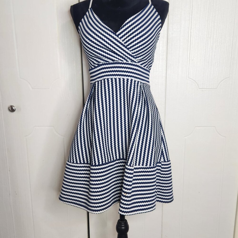 Charlotte Russe Nautical Sailor Navy Blue Flare Skater Dress - Picture 9 of 15